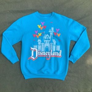 Blue Retro Disneyland Castle and Balloons Crew Neck Sweatshirt